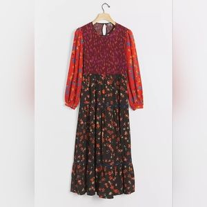 NWT Anthropologie Blink London Maroon/Red/Black maxi floral dress- Size XS